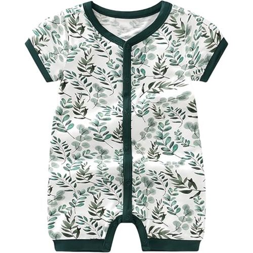 BINIDUCKLING Short Sleeve Baby Summer Romper with Viscose from Bamboo Buttery Soft Snap Up Jumpsuits Newborn-24 Months