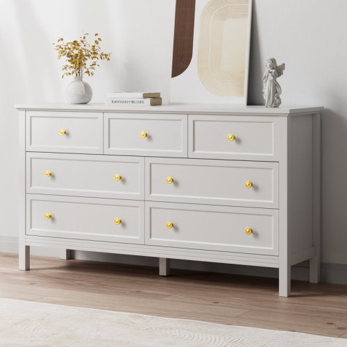 Winston Porter White Drawer Dresser, Modern Dresser With Gold Handles & Reviews | Wayfair