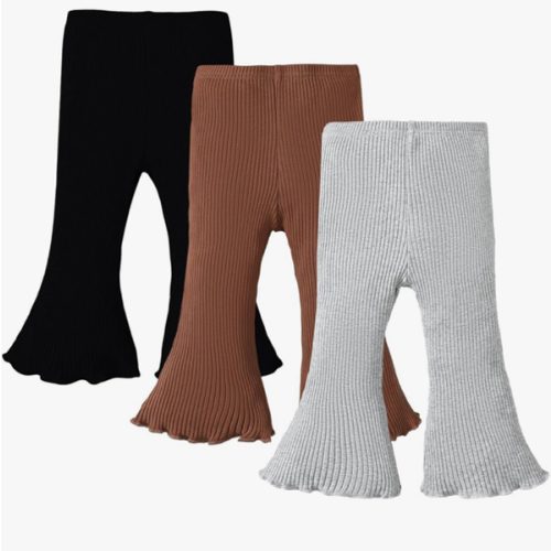 SOBOWO Baby Girl Flare Pants 3 Pack Toddler Solid Ribbed Ruffle Bell Bottoms Pants Trousers Fall Outfits