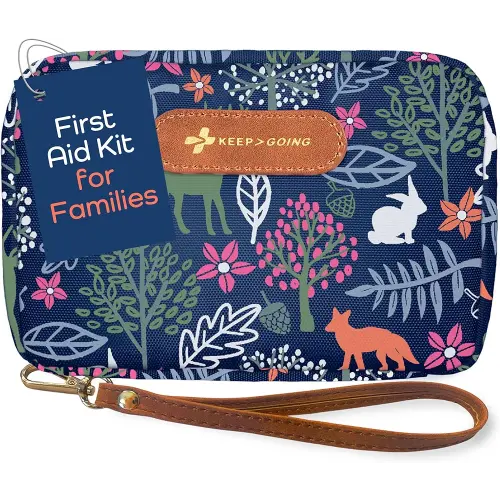 KeepGoing Travel First Aid Kit for Kids – 130 Pc. for Car, Home, Purse, Diaper Bag & Backpack with Latex-Free Bandages - Mini First Aid Kit Travel Size TSA-Approved