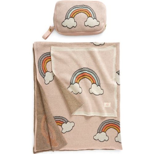 Rainbow Organic Cotton Baby Blanket & Travel Pouch Set