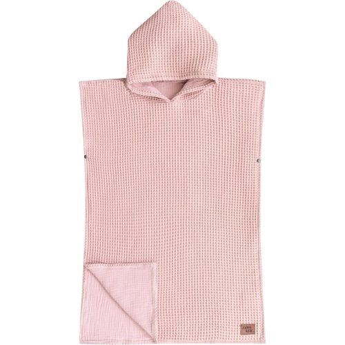 Jade&Kai Hooded Towel for Babies + Toddlers | Snaps into a Poncho | Organic Cotton Waffle | Lighweight and Absorbent | Bath, Beach, and Pool | Multiple Colors (Small (0-3 Yrs), Cherry Blossom)