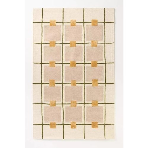 Greer Hand-Tufted Wool & Silk Area Rug - 5x7 Ft, Taupe & Olive Geometric Design, Handmade Carpet with Durable Cotton Backing for Living Room, Bedroom, Nursery, Hallway & Stylish Home Décor