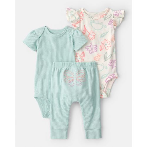 Baby Girl 3-Piece Butterfly Bodysuits & Pant Set - Blue/Ivory