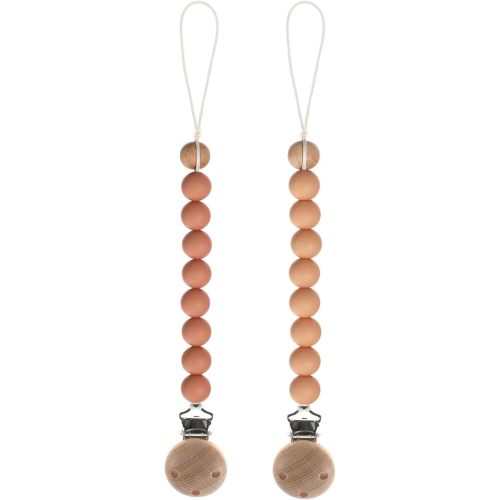 Silicone Pacifier Clips for Baby, 2-in-1 Pacifier Holder & Teething Ring Toy, BPA Free, 2 Pack (Muted+Apricot)