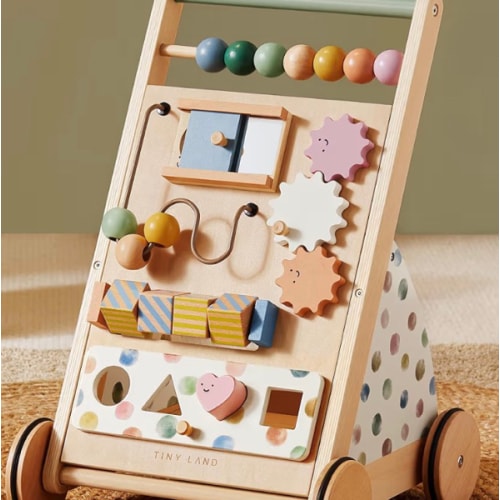 Tiny Land Wooden Baby Walker, Adjustable Speed Baby Push Walker for Boys and Girls, Montessori Activity Center Push Toy for Kids' Development, Ideal Christmas Gift for Toddlers (Morandi)