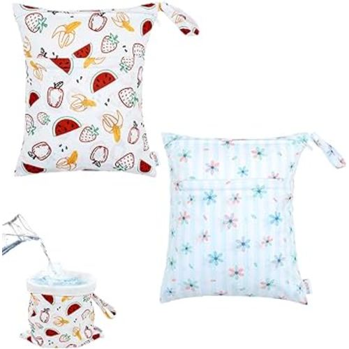 ALVA ALVABABY 2pcs Waterproof Wet Dry Bags,Reusable with Two Zippered Pockets,Baby Cloth Diaper,Travel,Beach,Pool,Daycare,Soiled Baby Items,Yoga Gym Bag,Swimsuits or Wet Clothes 2LW02
