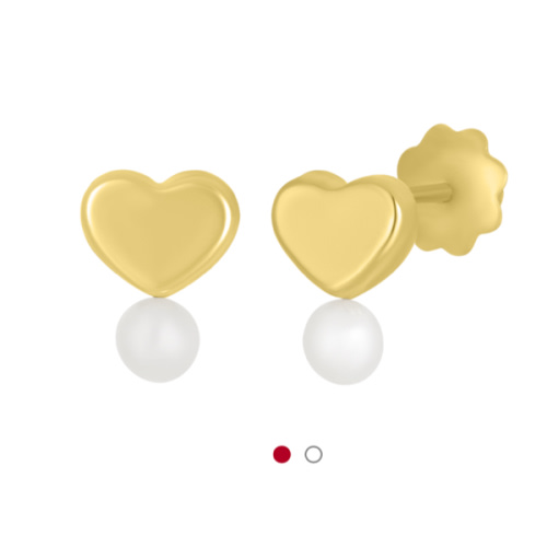14K Yellow Gold Heart Pearl Drop Children's Earrings