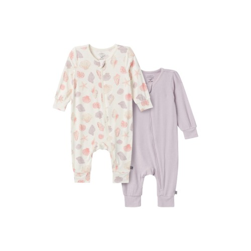 2-Pack Baby Girls Ivory Seashells Footless Coveralls, Newborn