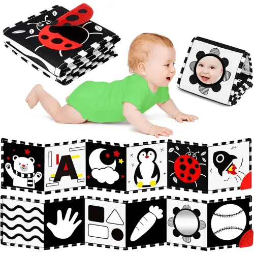 High Contrast Baby Toys for Newborn, Tummy Time Mirror, Black and White Baby Toy for 0-6 Months, Soft Montessori Visual Stimulation Infant Book, Boy Girl Shower Valentines Gift, Easter Basket Stuffers