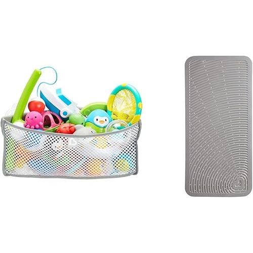 Munchkin® High 'n Dry™ Corner Bath Toy Organizer and Storage, Grey & Soft Spot™ Cushioned Bath Mat for Kids, Grey