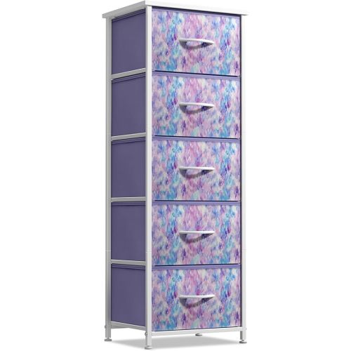 Sorbus Fabric Dresser for Kids Bedroom - Chest of 5 Drawers, Tall Storage Tower, Clothing Organizer, for Closet, for Playroom, for Nursery, Steel Frame, Fabric Bins - Wood Handle (Tie-dye Purple)
