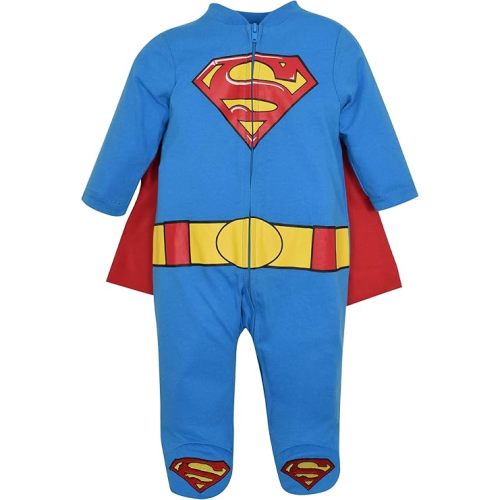 WARNER BROS. Justice League Batman Superman Lightweight Breathable Baby Zip Up Costume Coverall with Cape Newborn to Kid