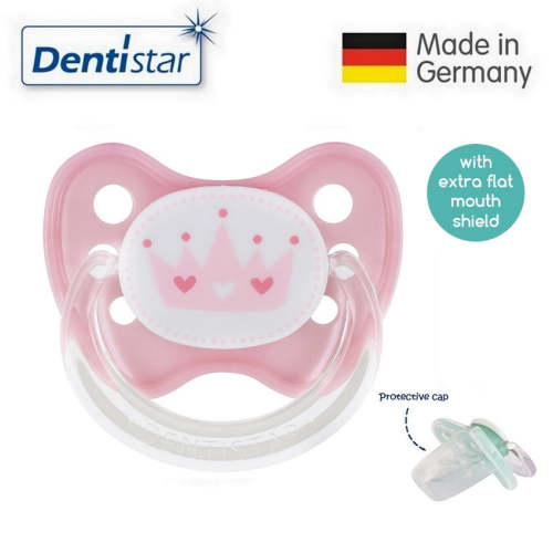 Dentistar Tooth-friendly Flat Pacifier (6-14 months) size 2 with protective cap - Pink Crown