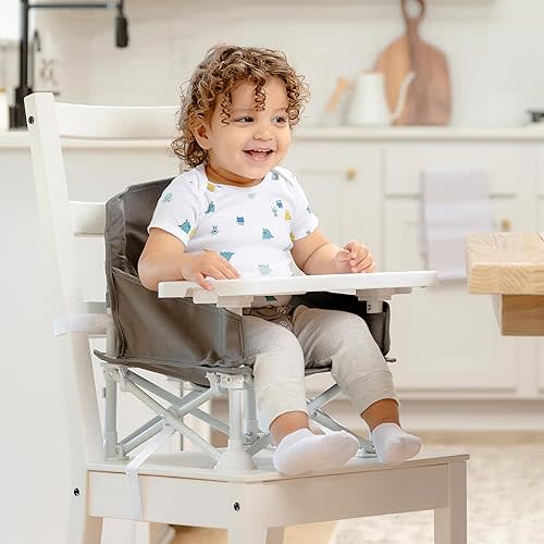 Regalo My Chair 2-in-1 Baby High Chair & Portable Travel Booster Seat, High Chair for Babies & Toddlers, Booster Seat for Kitchen Chair, Oversized Tray with Cup Holder, Gray