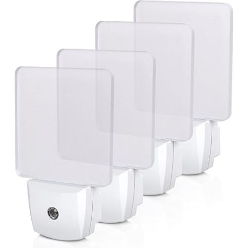 DEWENWILS Night Lights Plug into Wall, Plug in LED Night Lights with Dusk to Dawn Sensor, Cool White Nightlight for Bathroom, Hallway, Kitchen, Frosted Acrylic Shade, 4 Pack