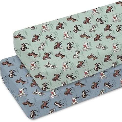 Vintage Wild Horses Baby Crib Sheets for Boy Girl 52"x28" Running Horse Soft Snug Fitted Crib Mattress Cover Wild Western Cowboy Animal Nursery Baby Sheet Fits Crib & Toddler Bed Mattresses 2 Pack
