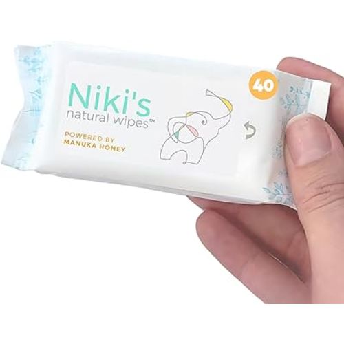 Niki's Natural Pocket Baby Wipes | Organic Baby Wipes Sensitive | Made with Manuka Honey and Coconut Oil, Unscented | EWG Verified | 320 Wipes (40 Pack x 8 Count Wipes)