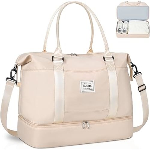 BAGAIL Travel Duffel Bag - Weekender & Overnight Gym Carry On Tote with Wet Pocket - Hospital Mom Bag for Labor and Delivery - Extra Large, Beige
