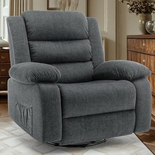 Recliner Chair, Wide Rocker Chair,Large Rocking Chair,Pet-Friendly Design,360°Swivel Oversized Recliner,Nursery Rocking Chair for Adults with Oversize Arm and Back, Grey Reclining Sofa for Living Room