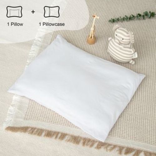 Biloban-Toddler Pillow & Pillowcase, 100% Natural Cotton Pillowcase & Pillow Set, 13"X18" Thin & Small Pillow for Infant, White 1 Pack