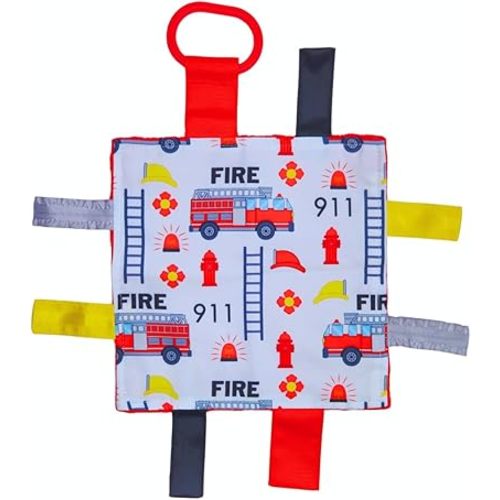 Baby Jack & Co 8x8” Fire Lovey Tag Toys for Babies - Baby Crinkle Toys - Crinkle Toys for Baby - Soft & Safe - Learn Shapes & Colors - Ideal Baby Toy - BPA Free w/Stroller Clip