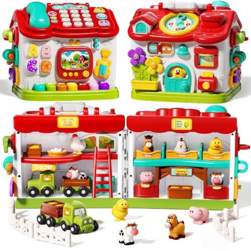 Ozega Montessori Toys for 1 Year Old Boy Girl, Toddler Toys 1-2, Farm Toys with Sound & Light, Birthday Gifts for 1 Year Old Boy Girl, Educational Toddler Busy Board Toys 1 Year Old