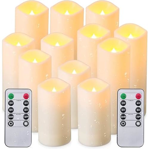 Flameless Candles with Remote Control Waterproof Outdoors & Indoors, Battery Candles with Remote Timer, Decorative Remote Led Candles. (D 2.2''X H 4'' 5'' 6'' 7'') -12-Pack.