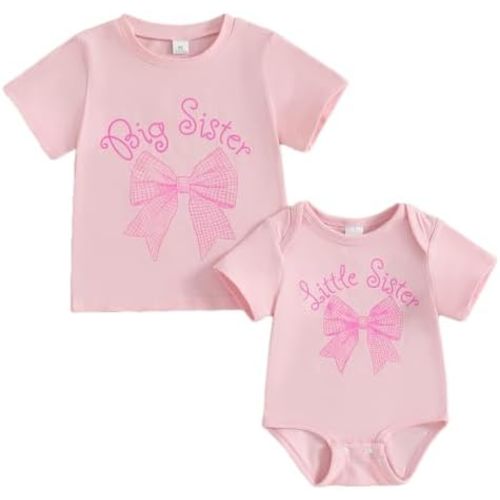 Big Sister Little Sister Matching Outfits Coquette Bow Toddler Girl T-shirt and Newborn Bodysuit Sibling Clothes