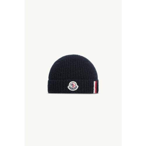 Navy Blue Tricolor-Trimmed Wool Beanie - Accessories for Children | Moncler US