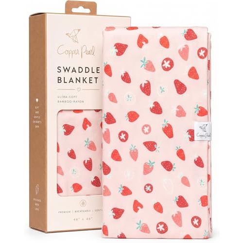 Copper Pearl Swaddle Blankets for Newborns | Soft Stretchy Receiving Blankets for Boys and Girls | Large 46 x 46 Inch Baby Blankets | Lightweight and Breathable Swaddles | Strawberry