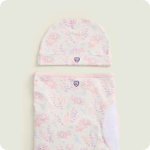 Pink Axolotl Swaddle & Beanie Gift Set