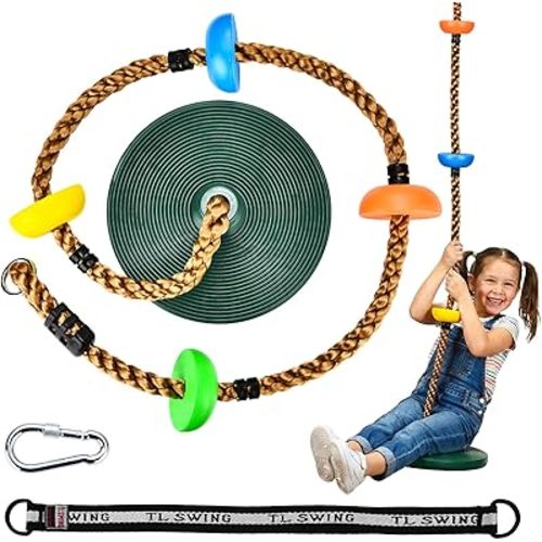 HeyZoo Tree Swing Kids 330LB Climbing Rope with Platforms Disc Swing, Green