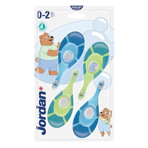 Jordan* | Step 1 Baby Toothbrush | 0-2 Years, Soft Bristles, BPA Free | Green & Blue | 4 Pack