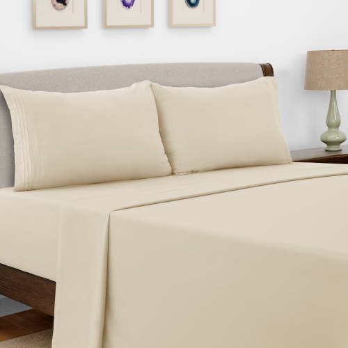 Lux Decor Collection King Size Sheet Set - 4 Pc King Bed Sheets Set - High GSM Brushed Microfiber Sheets - Up to 16 Inches Deep Pocket Bedding Sheets & Pillowcases, Vanilla
