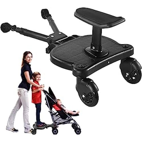 2025 New-Universal Stroller Board with Detachable Seat, 2in1 Sit and Stand Stroller Glider Board for Most Strollers, Holds Children Up to 55 LBs Stroller Standing Board (Black)