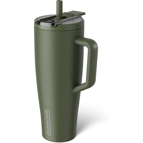 BrüMate Era Flip 40oz Tumbler with 100% Leakproof Covered Straw Lid | Hygienic Covered Straw | Insulated Stainless Steel Water Bottle with Handle | Cup Holder Friendly | BPA-Free (OD Green)