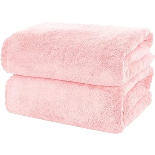 MOONQUEEN 2 Pack Premium Bath Towel Set - Quick Drying - Microfiber Coral Velvet Highly Absorbent Towels - Multipurpose Use as Bath Fitness, Bathroom, Shower, Sports, Yoga Towel (Pink)