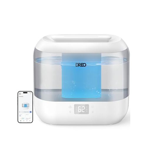 Dreo Smart Humidifiers for Bedroom, Top Fill 4L Cool Mist Humidifier with Nightlight, 36H Runtime, Touch/APP/Voice Control, Quiet Ultrasonic Humidifiers for Large Room, Home, Baby, Plants, Office
