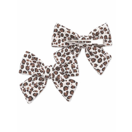 2-Pack Hair Bows w/Clips, Leopard Ribbed