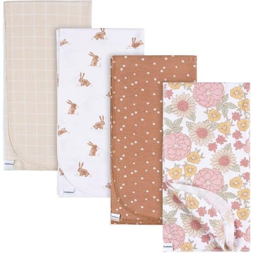 Gerber Unisex Baby 100% Cotton Flannel Receiving Blankets 30x30 Inches (Pack of 4), Retro Floral, One Size