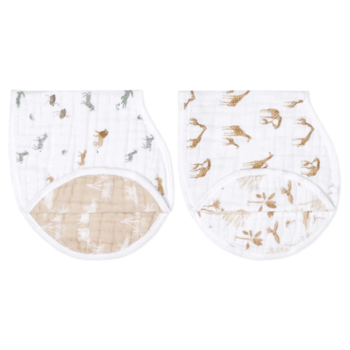 Safari Dreams Cotton Muslin Burpy Bib 2 pck | aden + anais