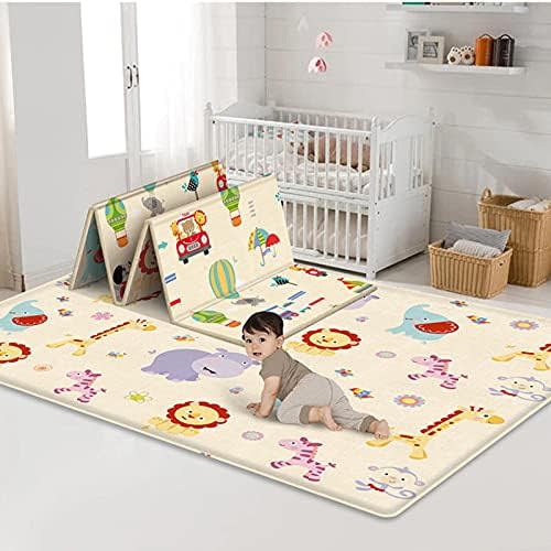 Baby Play Mat, Extra Large Baby Crawling Mat, Anti-Slip Folding Puzzle Mat Playmat,Large Waterproof Foam Padded Play Mat for Infants, Reversible Foam Floor mat(70 x 59 in)