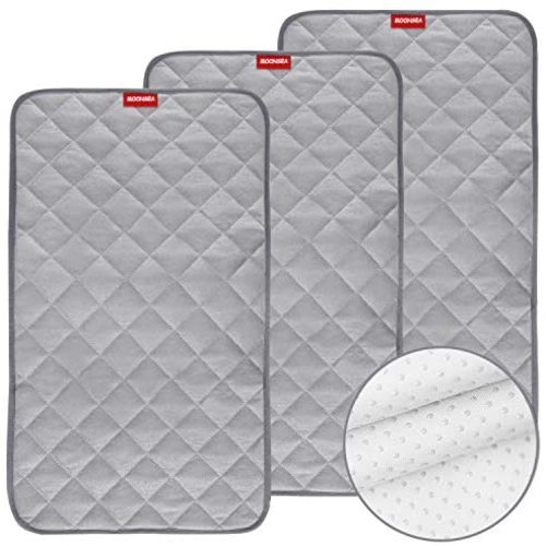 Moonsea Changing Pad Liners Waterproof Bamboo Terry Quilted with Non-Slip Back, 3 Pack Extra Thick Large Size 14"x 27" Changing Pad Liners Grey Washable, Reusable Changing Mats Sheet Protector
