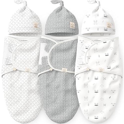 KeaBabies 3-Pack Organic Swaddles for Newborns Girls, Boys with Hats - Soft Cotton Baby Sleep Sacks 0-3 Months