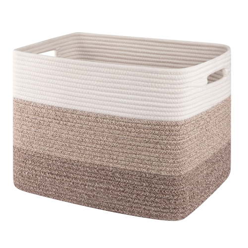 CHERISHGARD 42L Cotton Rope storage Basket With Handles，Rectangle Laundry Basket for storage，Toy Basket for Organizing