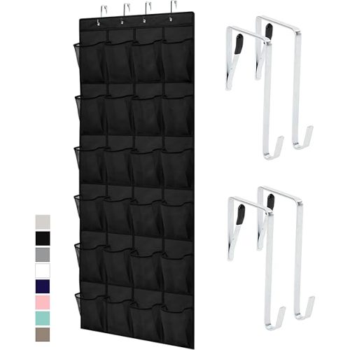 GORILLA GRIP Over the Door Shoe Organizer, 24 Large Breathable Mesh Pockets, Space Saving Hanging Storage Holder, Closet Rack Hanger Holds Up to 40 lbs, Hangs on Closets for Shoes, Accessories, Black