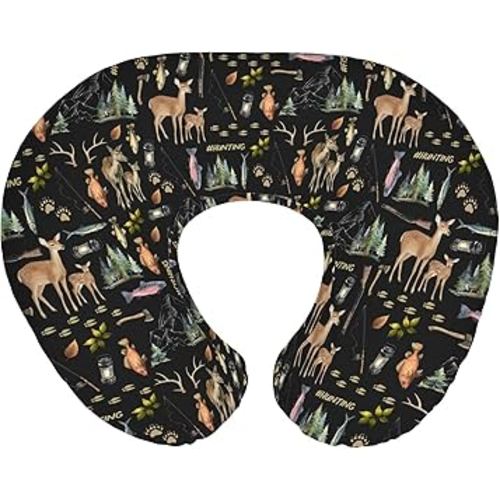 Fishing Hunting Life Baby Nursing Pillow Covers for Boy Deer Bass Fish Animal Nursing Slipcovers for Breastfeeding Pillows Nature Lover Gift Soft Stretchy Removable Cover for Newborn Infant