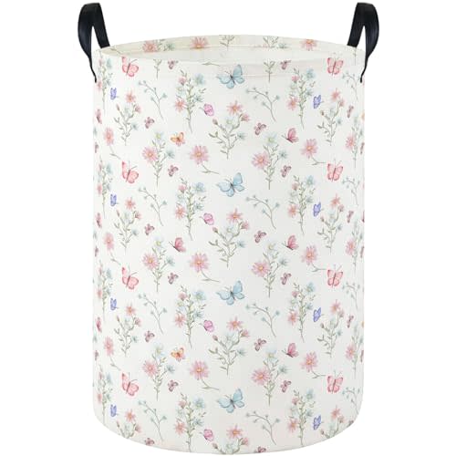 Laundry Hamper Baby Nursery Hamper Waterproof Foldable Kids Laundry Basket Kids Dirty Clothes Hampers Girl Room Decor for Home Gift Baskets(Pink Flower)