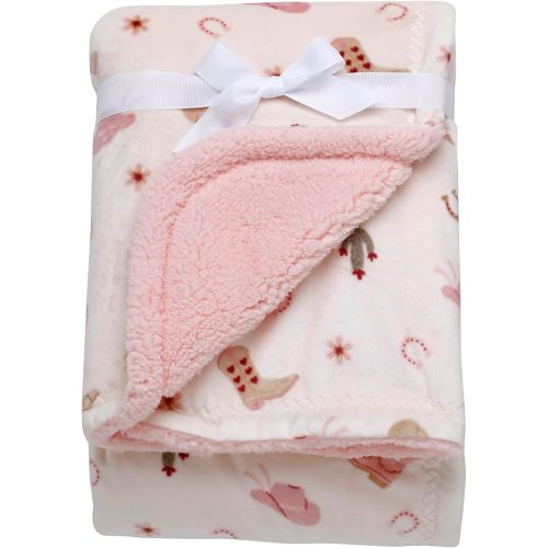 2 Ply Silky Baby Blanket, Reversible, Western Ranch Print (Pink and Cream, 30 in. x 40 in.)
